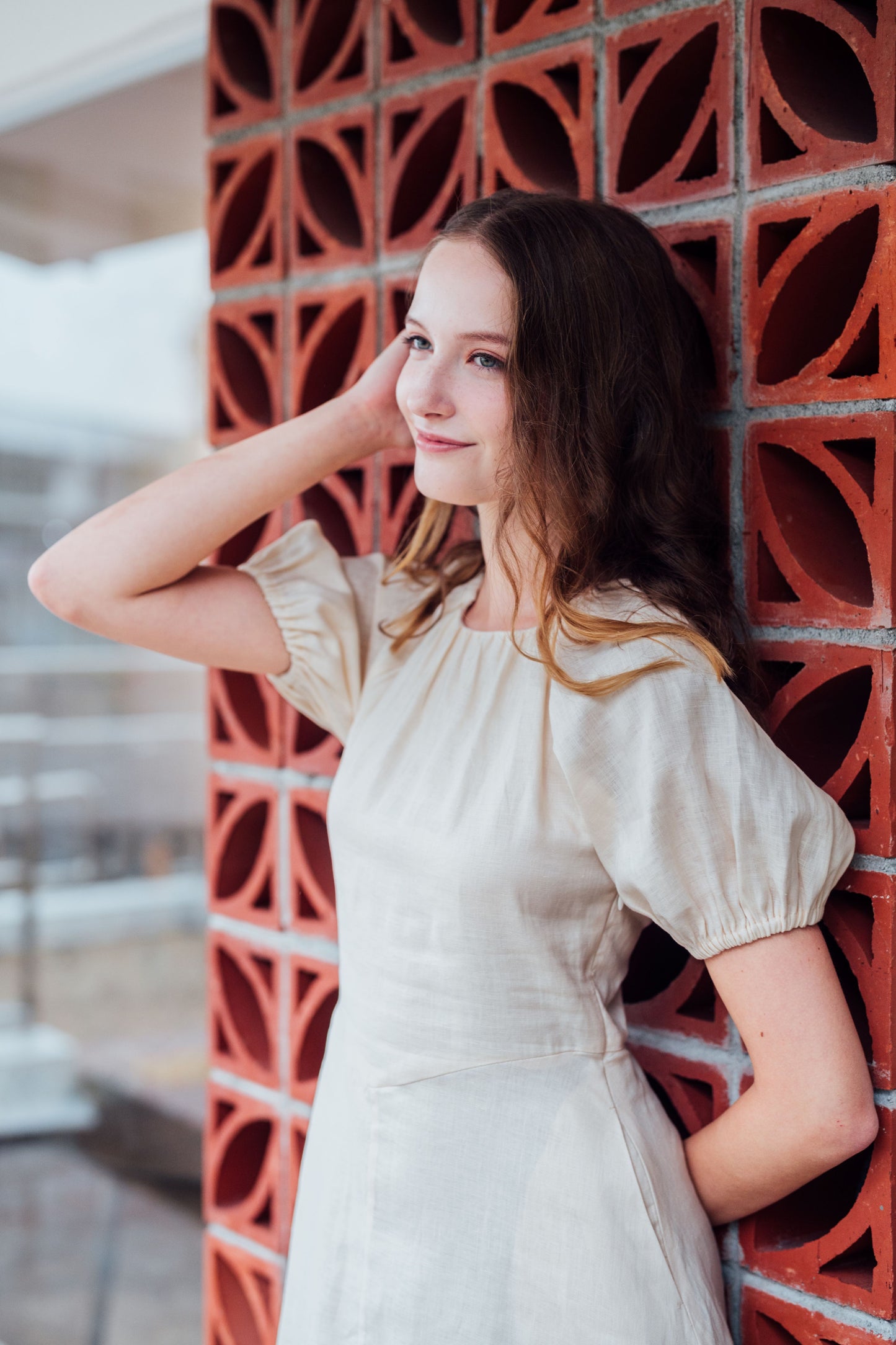 Ivory Linen Midi Dress for Lady