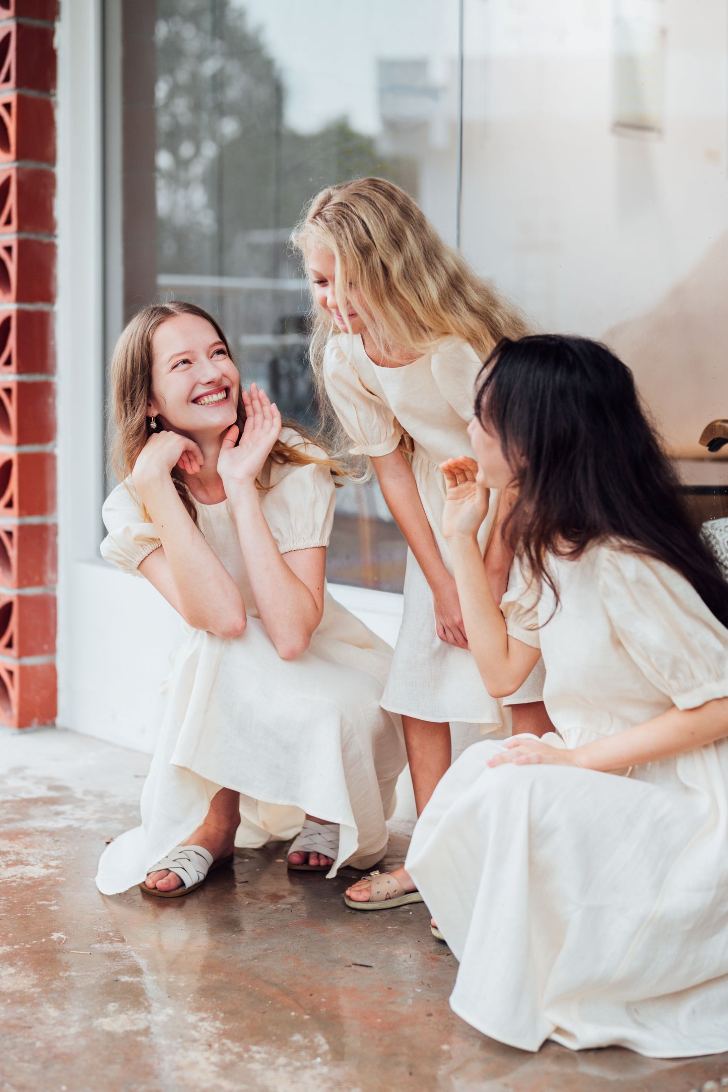 Ivory Linen Midi Dress for Lady