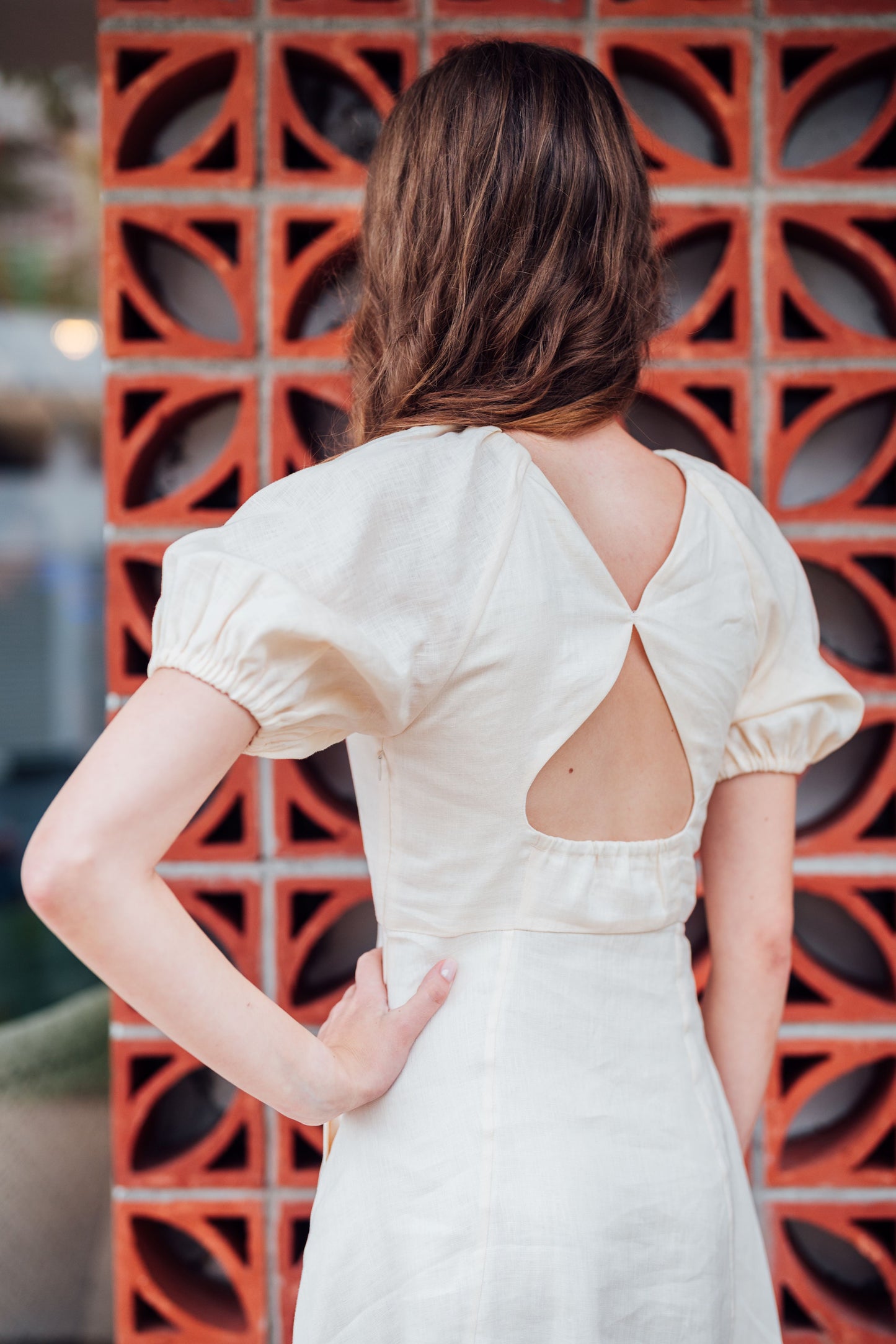 Ivory Linen Midi Dress for Lady