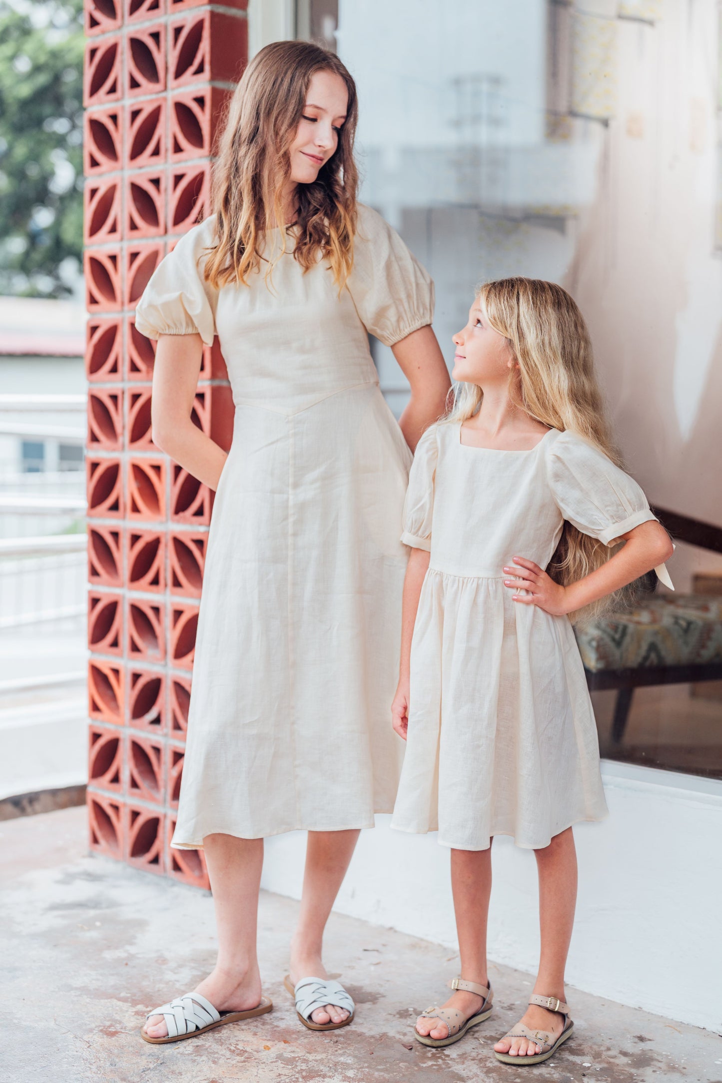 Ivory Linen Midi Dress for Lady