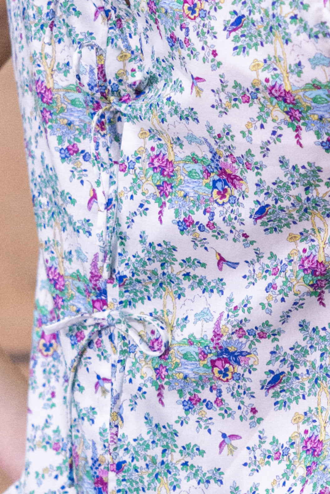 Floral Wonderland Mandarin Collar Ribbon Top for Girls - Lilac