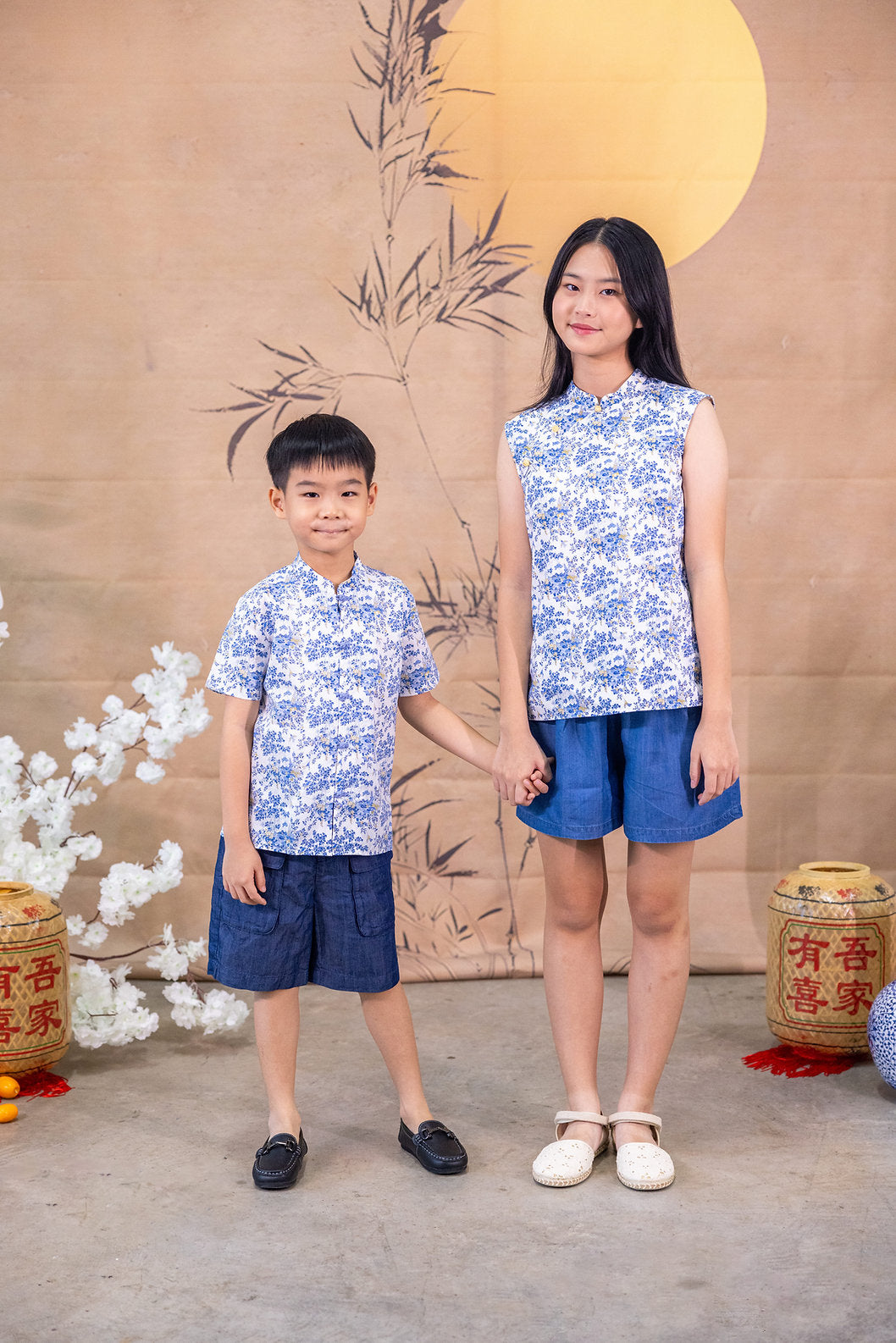 Floral Wonderland Mandarin Collar Shirt for Boys