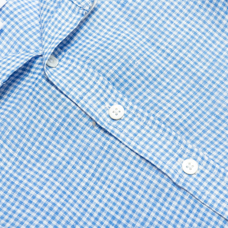 Blue Gingham Linen Shirt with Detachable Collar for boy