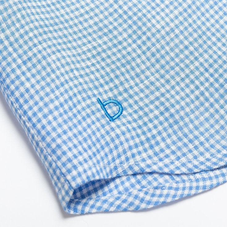 Blue Gingham Linen Shirt with Detachable Collar for boy