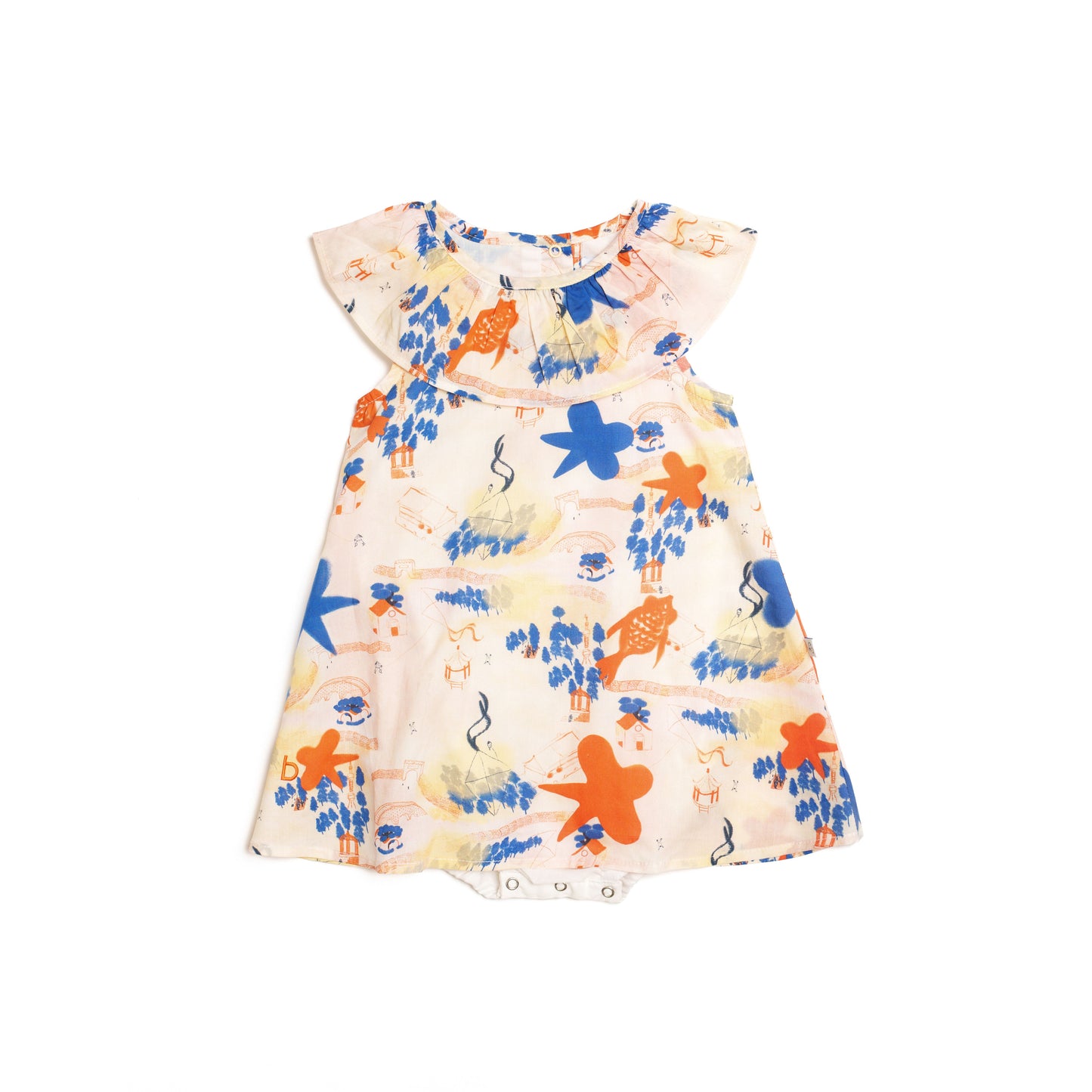 Sora Ruffled Collar Baby Dress for Girls with Built-in Onesie