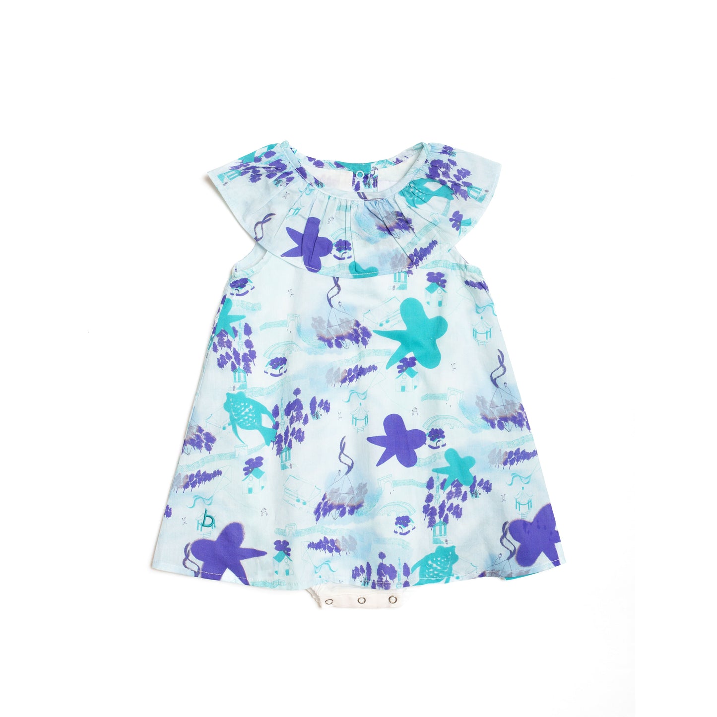 Sora Ruffled Collar Baby Dress for Girls with Built-in Onesie