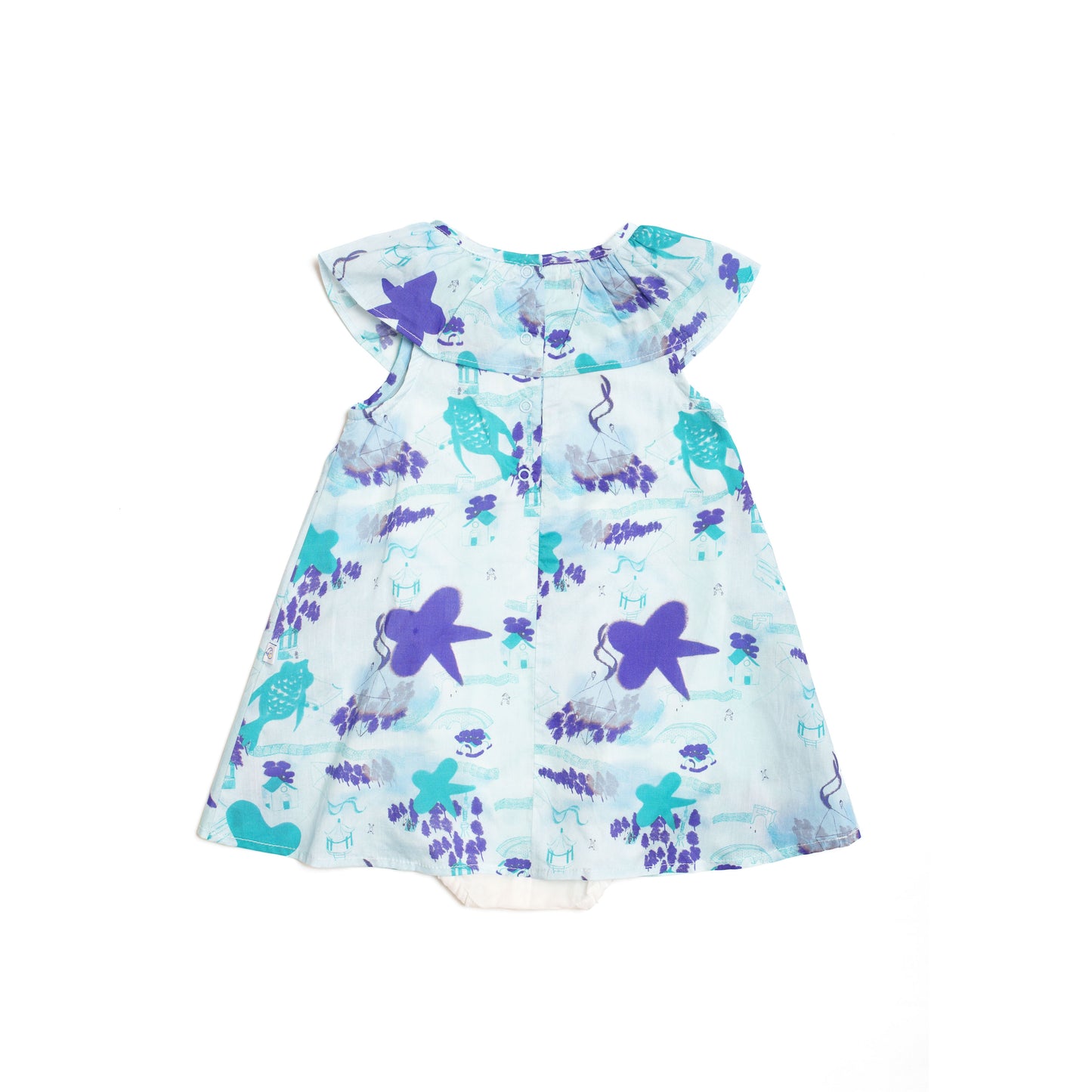 Sora Ruffled Collar Baby Dress for Girls with Built-in Onesie