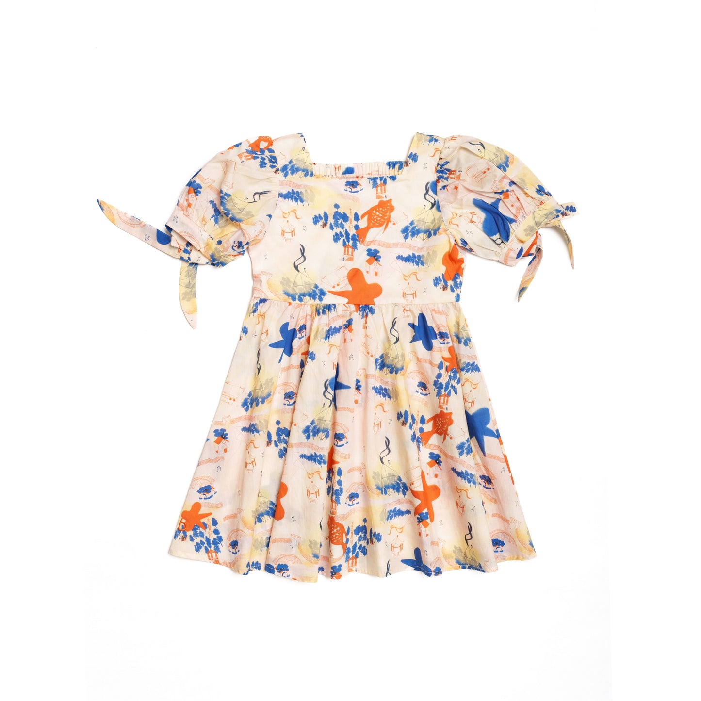 Sora Liberty Print Puff Sleeve Dress with Tie Sleeves for Girl