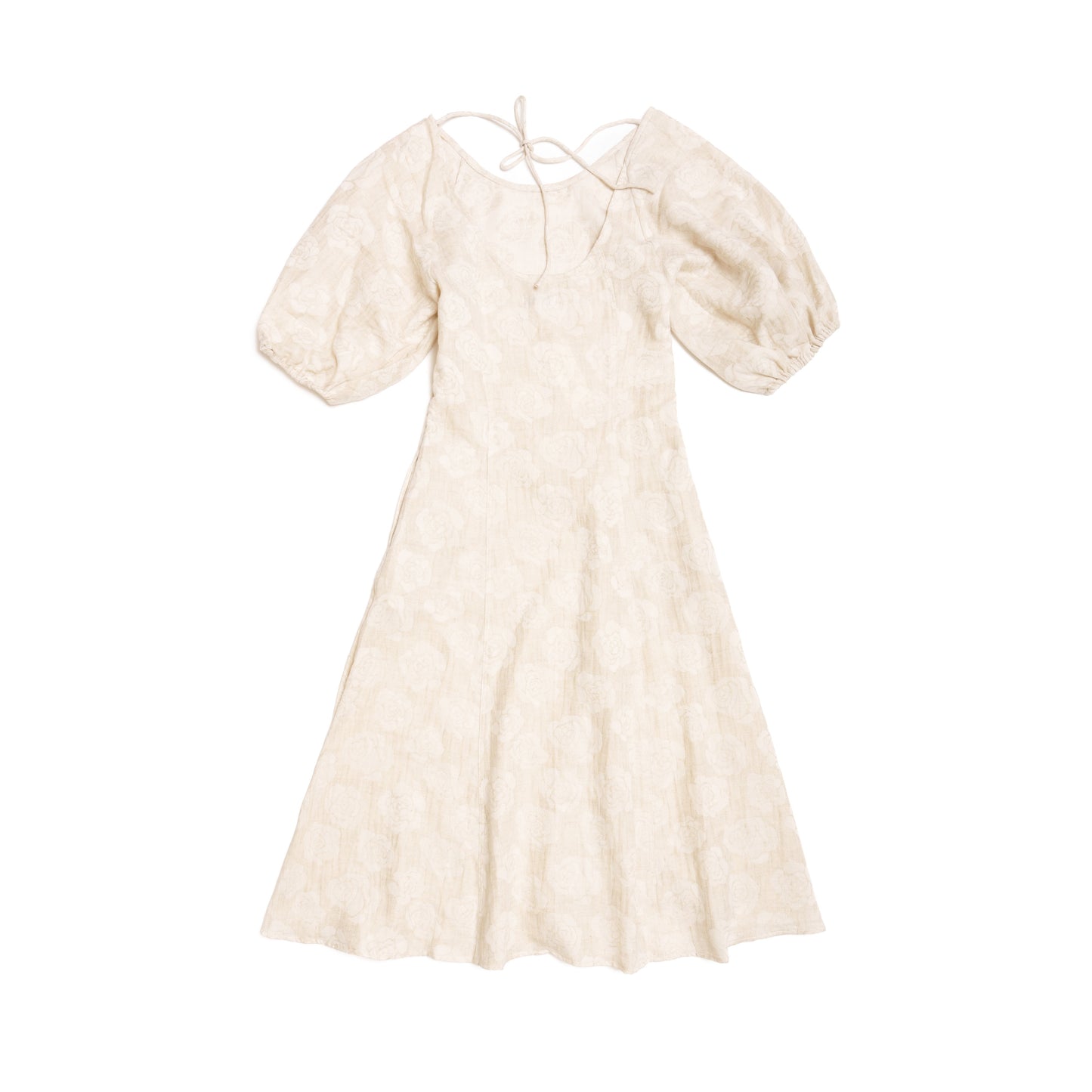 Camelia Cotton-Linen Blend Rose Jacquard Midi Dress for Lady