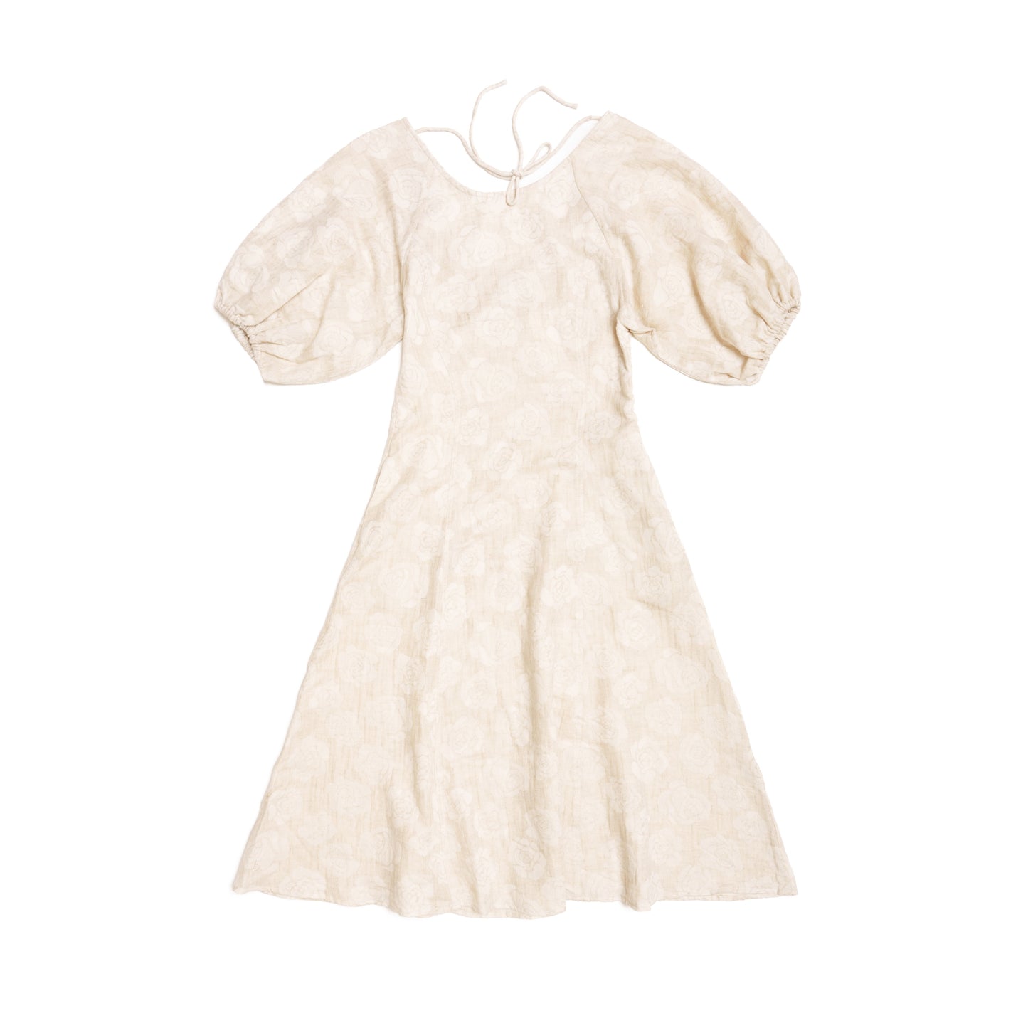 Camelia Cotton-Linen Blend Rose Jacquard Midi Dress for Lady