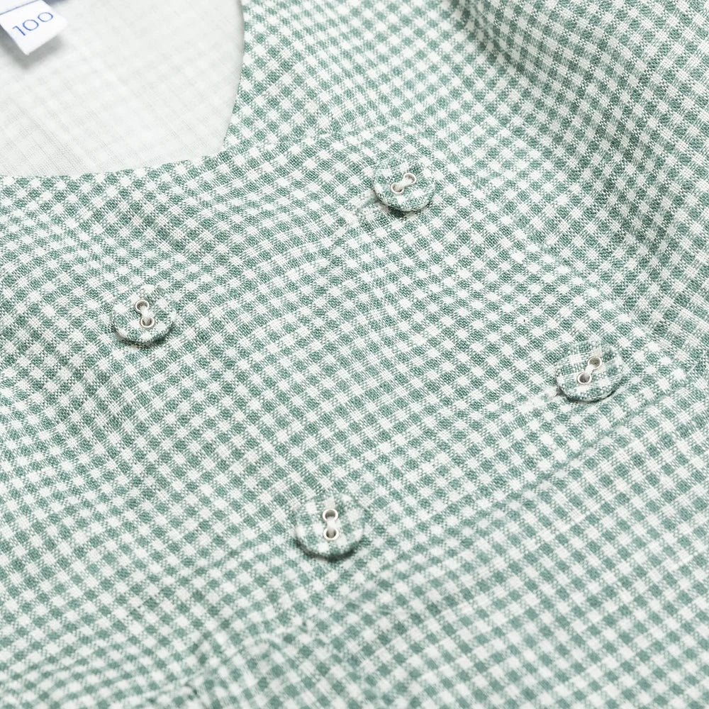 Green Gingham Double Button Linen Dress for girl