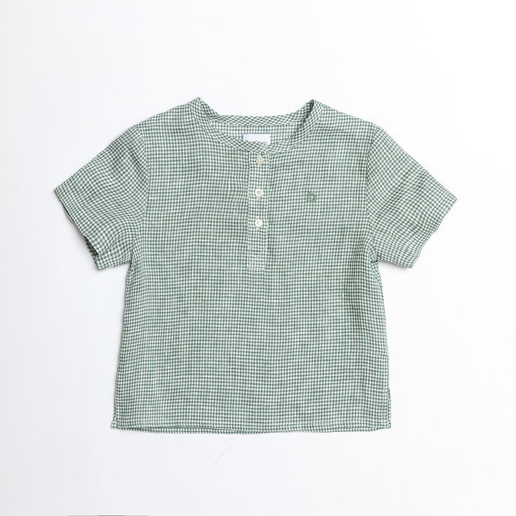 Green Gingham Linen Shirt for boy