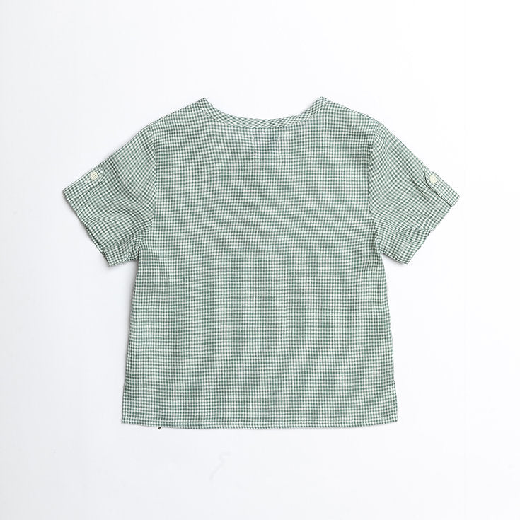 Green Gingham Linen Shirt for boy