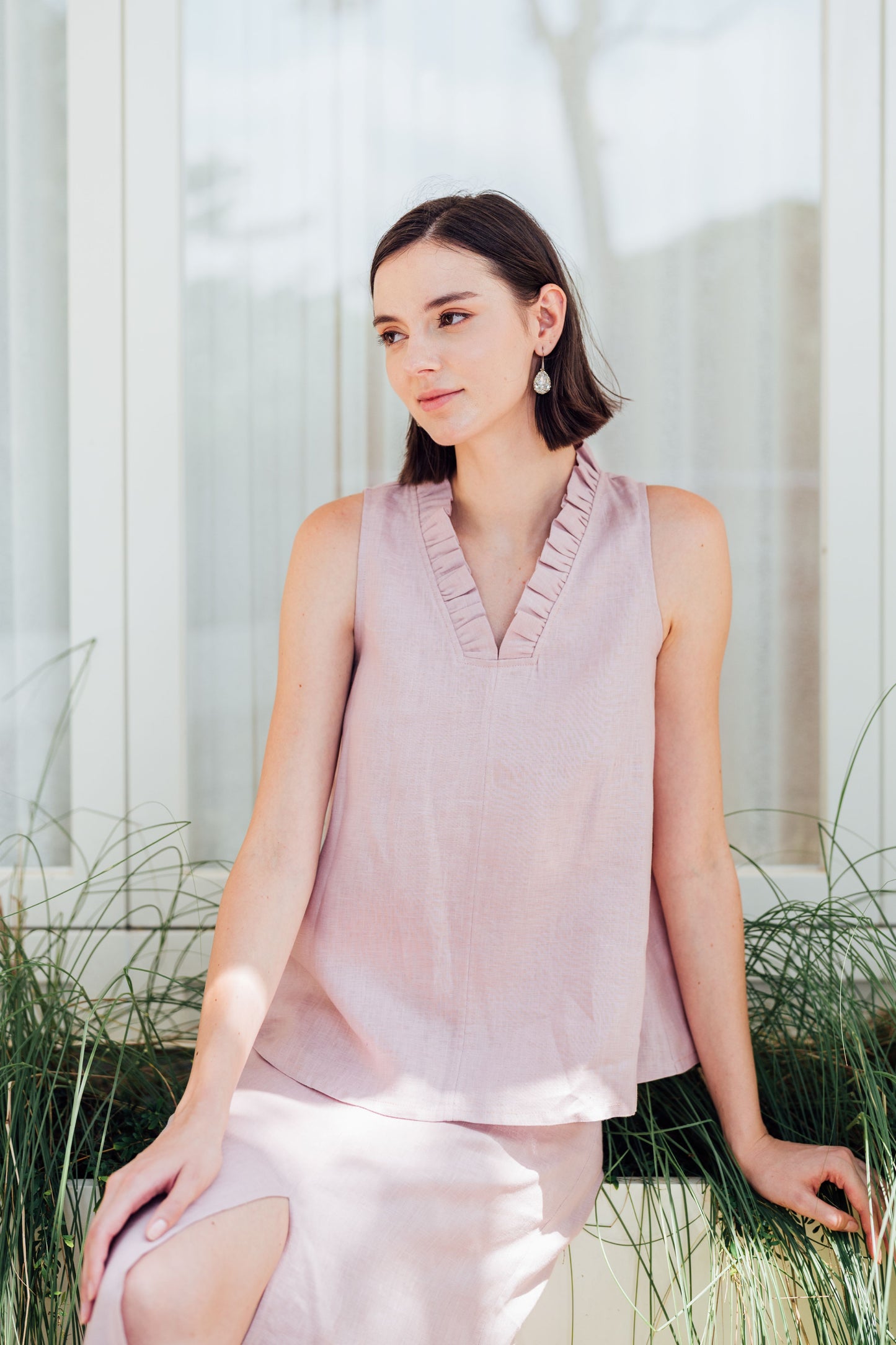 Margaret Linen Set in Pale Blush for Ladies