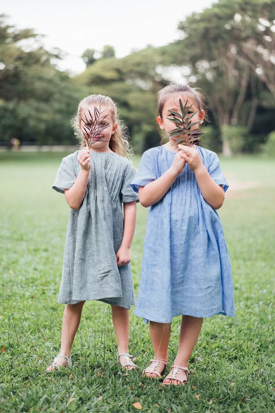Miranda pleated linen dress for girls