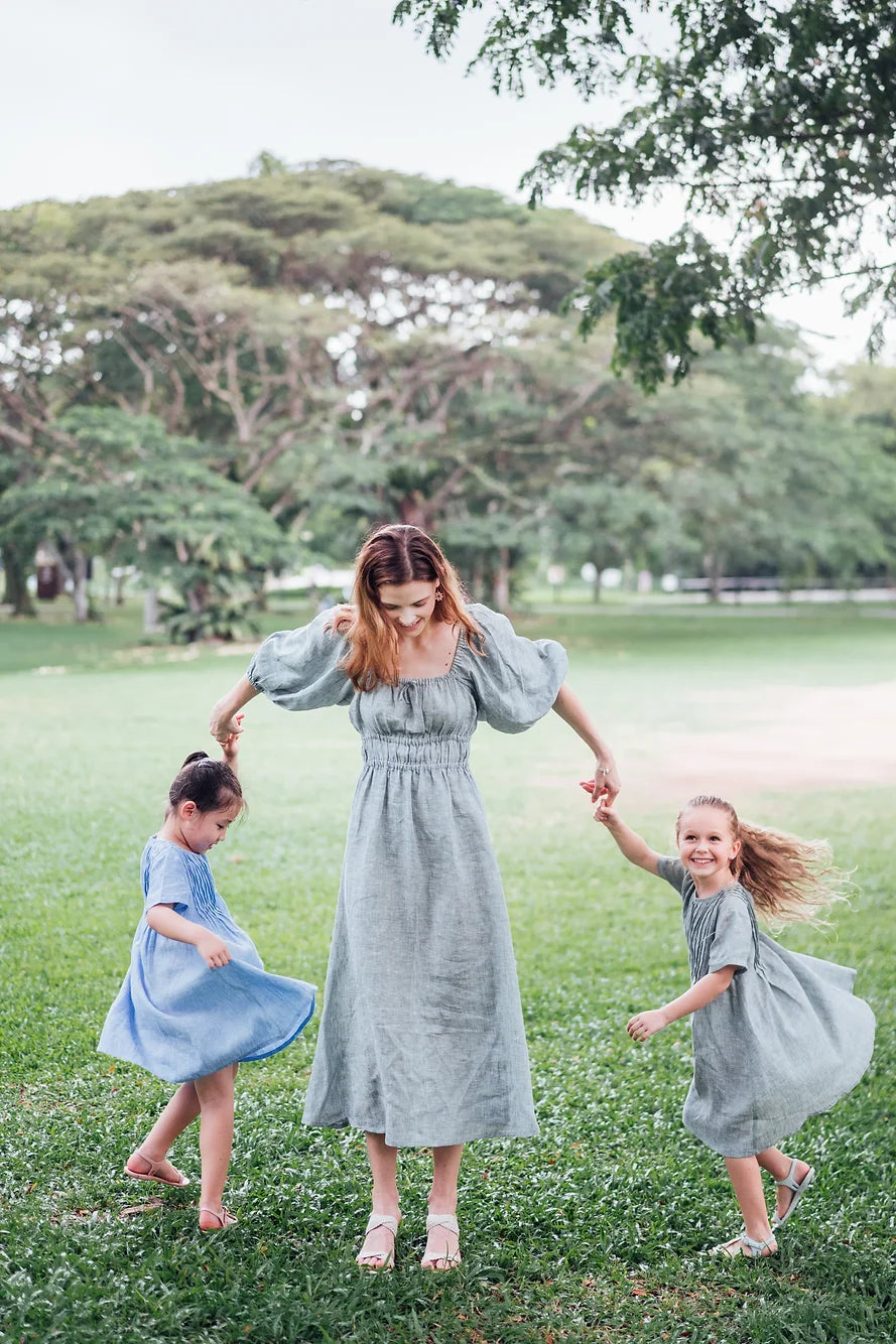 Miranda pleated linen dress for girls