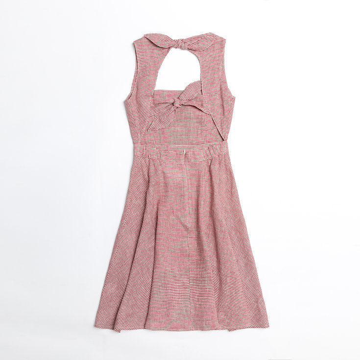 Red Gingham Linen Double Tie-Back Dress for woman