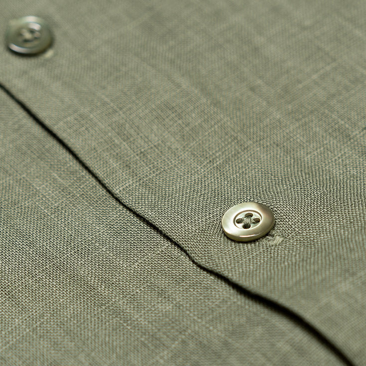 Sambourne Short Sleeve Shirt for Men in moss green linen