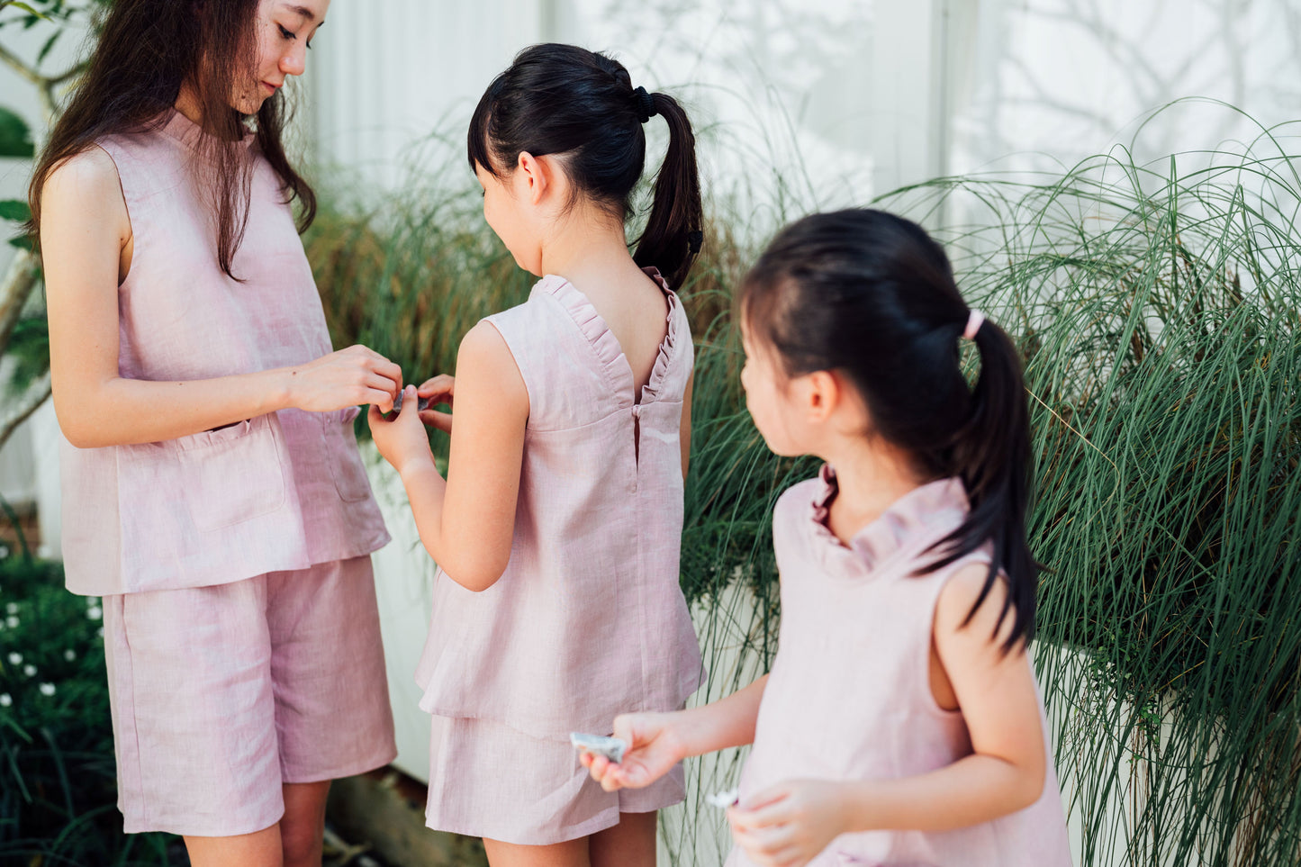 Margaret Linen Set in Pale Blush for Girls
