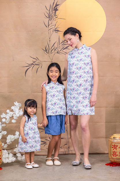 Floral Wonderland Ribbon Cheongsam for ladies - Lilac