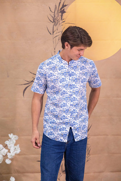 Floral Wonderland Mandarin Collar Shirt for men