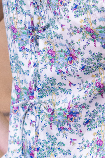 Floral Wonderland Mandarin Collar Ribbon Top for Girls - Lilac