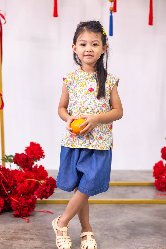 Snake! Snake! Mandarin Collar Ribbon Top for girls