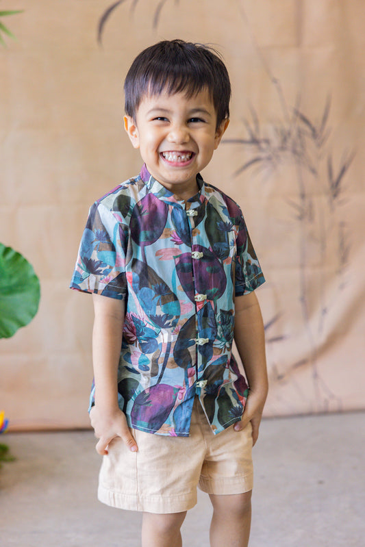 Lotus Mandarin Collar Shirt for Boys - Green