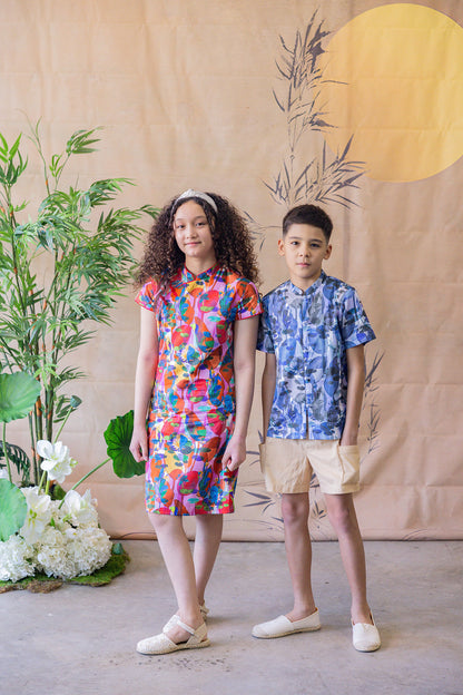 Lotus Mandarin Collar Shirt for Boys - Blue
