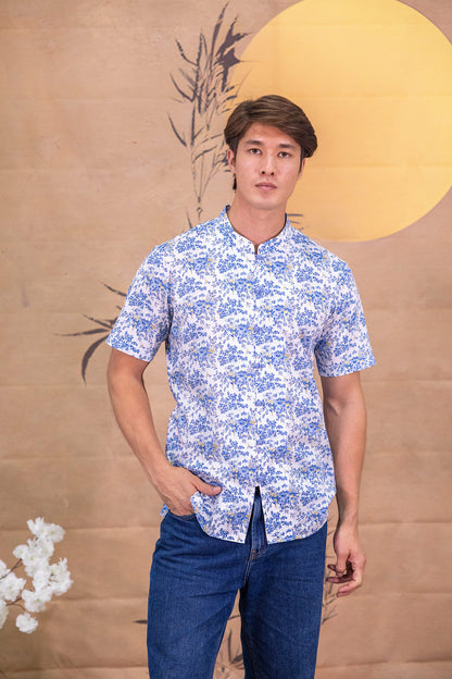 Floral Wonderland Mandarin Collar Shirt for men