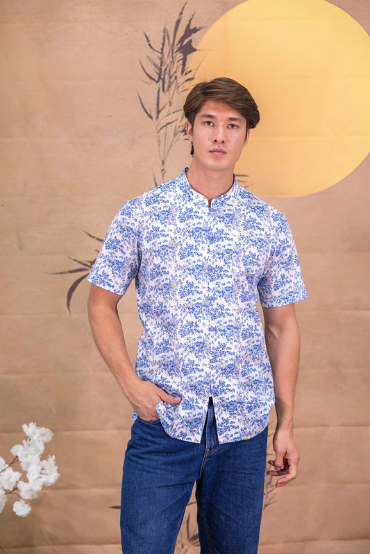 Floral Wonderland Mandarin Collar Shirt for men