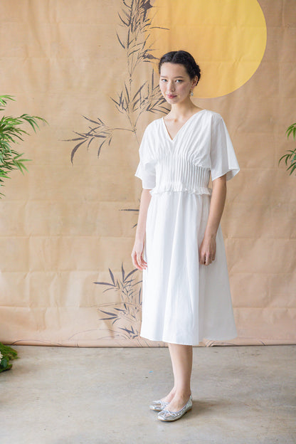 Penelope White Silk-Cotton Dress for Ladies