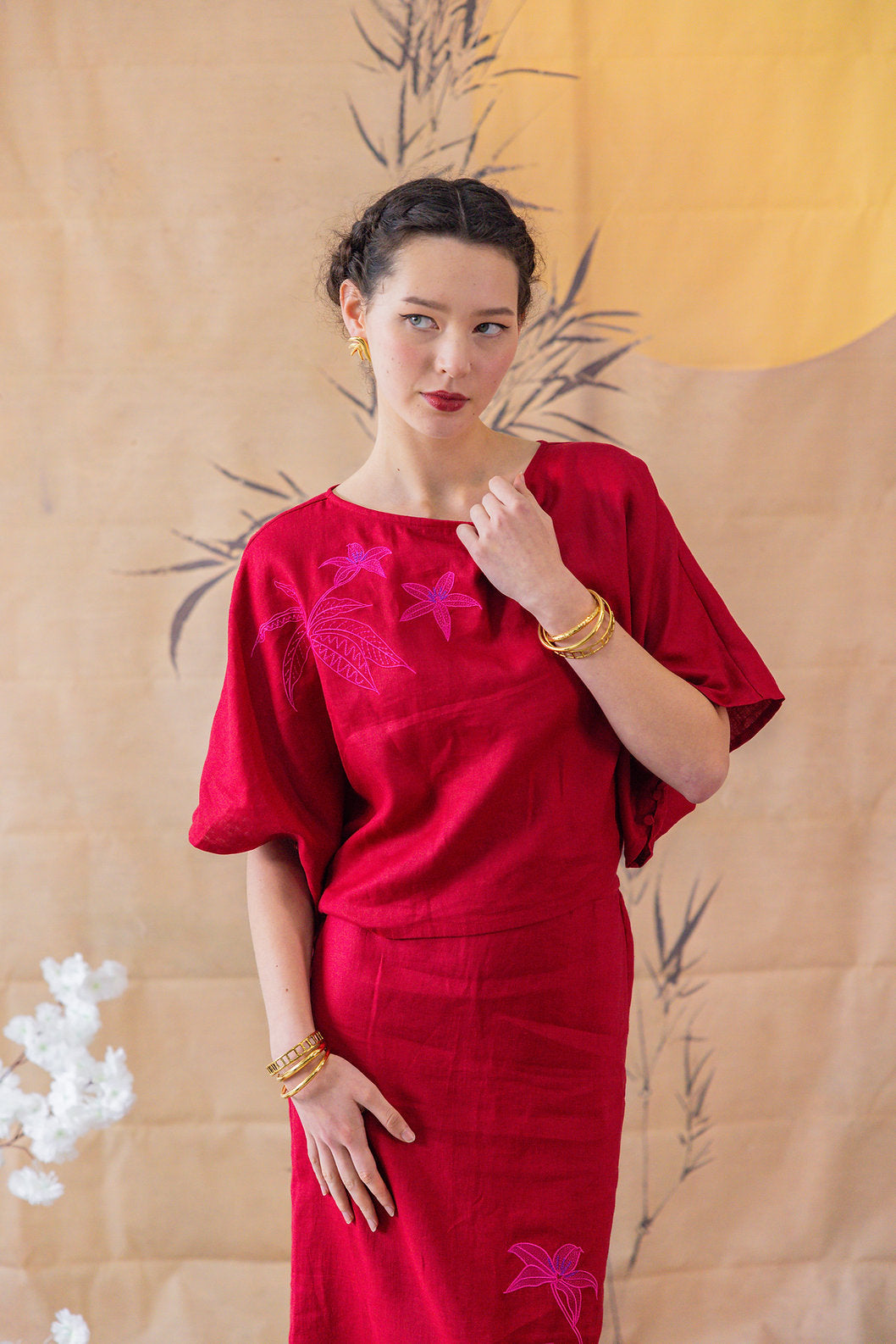 Ruby Embroidery Linen set for Ladies