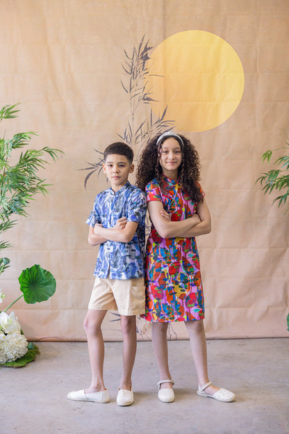 Lotus Mandarin Collar Shirt for Boys - Blue