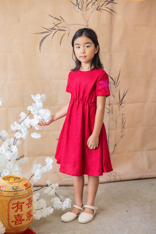 Ruby Embroidery Linen Dress for Girls