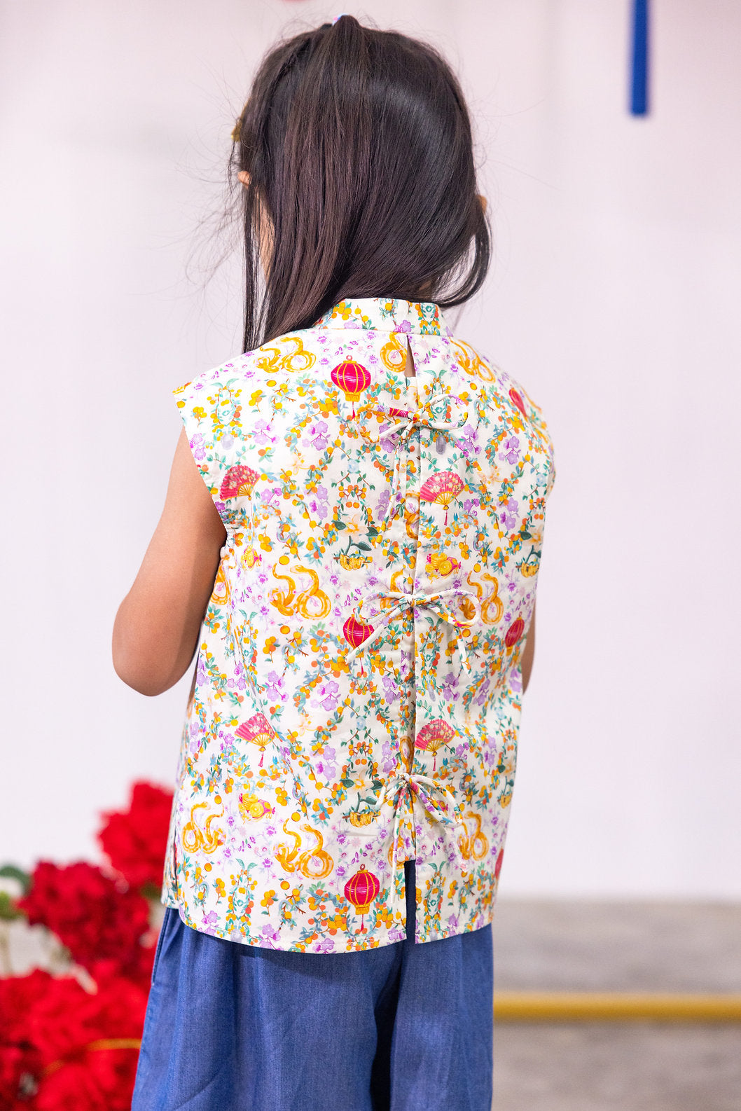 Snake! Snake! Mandarin Collar Ribbon Top for girls
