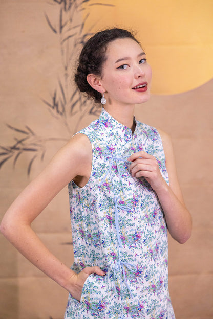 Floral Wonderland Ribbon Cheongsam for ladies - Lilac