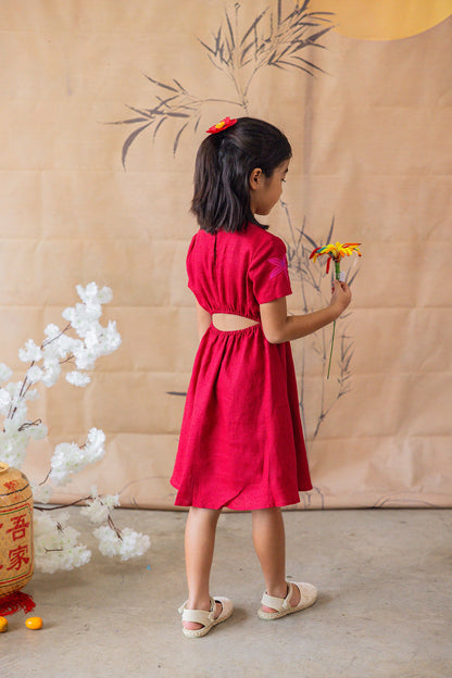 Ruby Embroidery Linen Dress for Girls