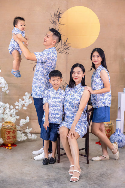 Floral Wonderland Mandarin Collar Shirt for Boys