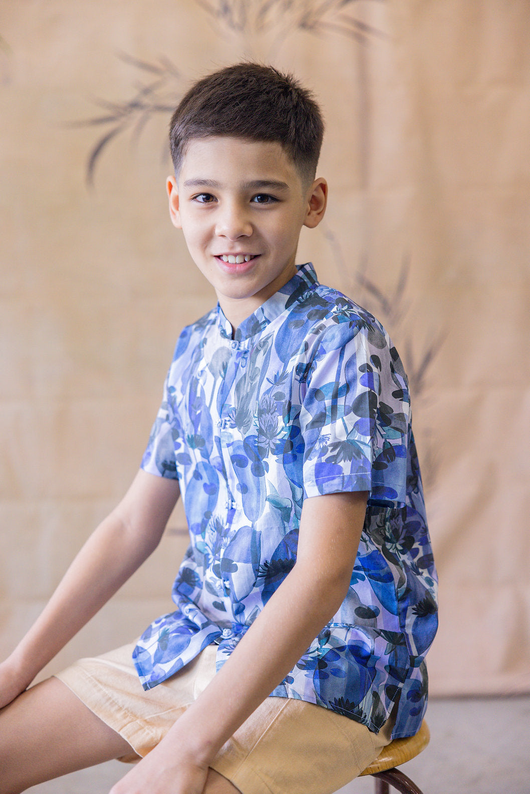 Lotus Mandarin Collar Shirt for Boys - Blue