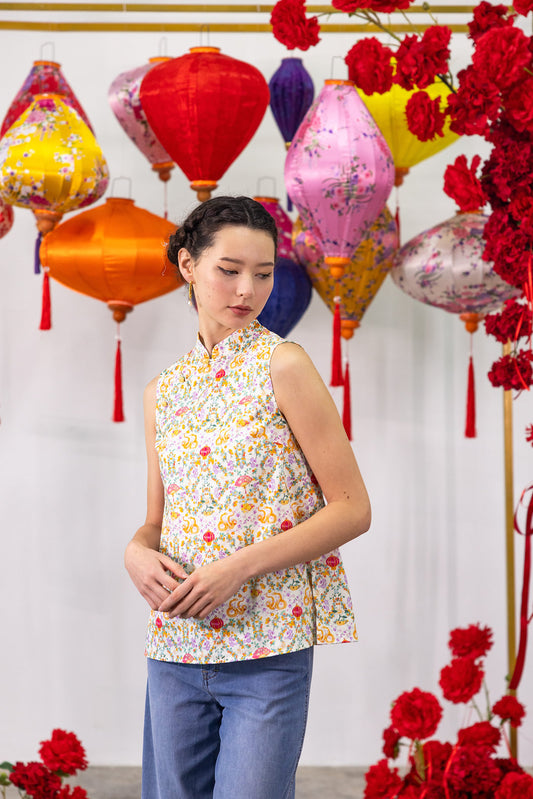 Snake! Snake! Mandarin Collar Ribbon Top for ladies