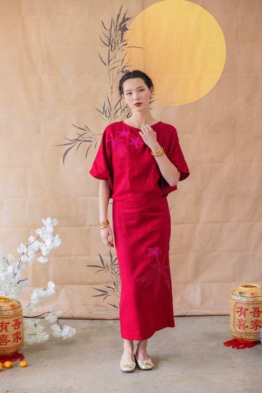 Ruby Embroidery Linen set for Ladies