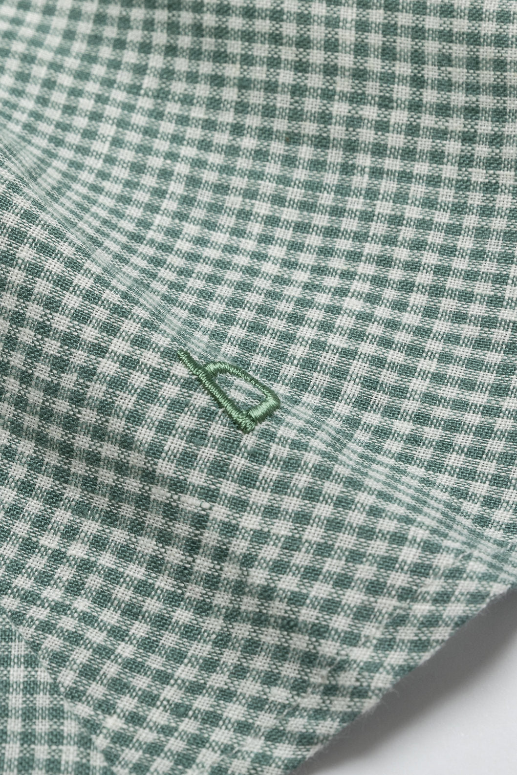Green Gingham Shirtwaist Linen Dress with Belt for  woman