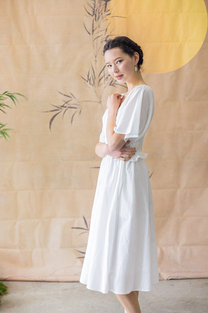 Penelope White Silk-Cotton Dress for Ladies