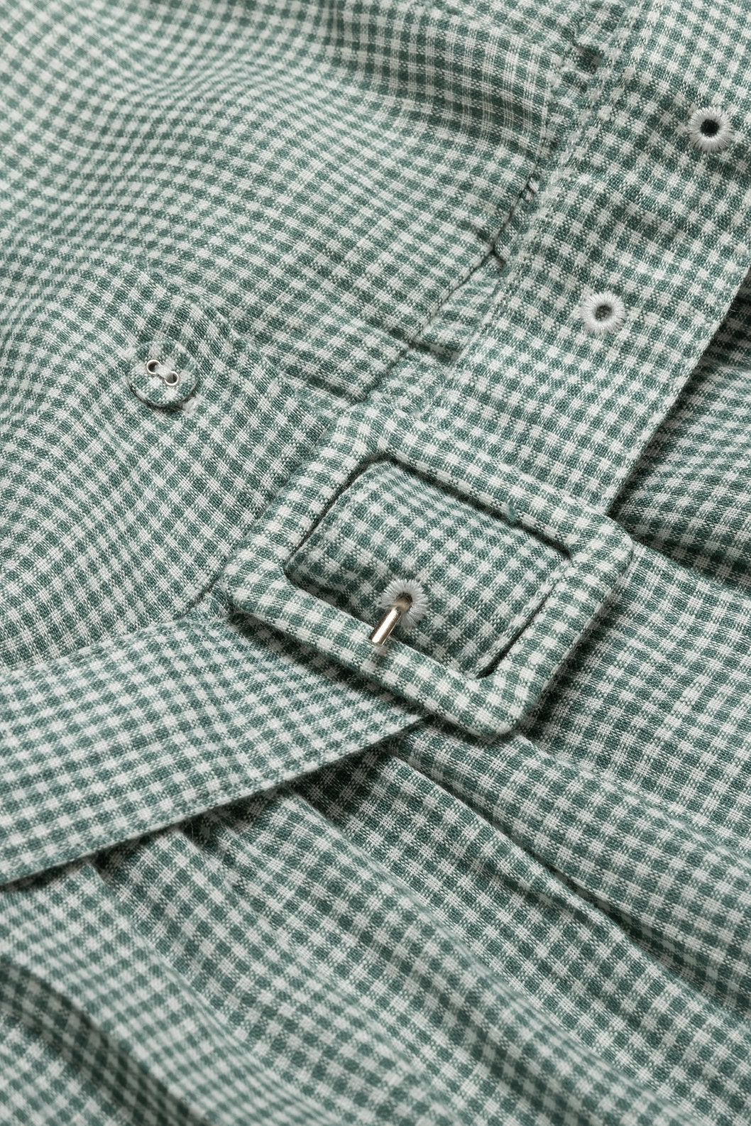 Green Gingham Shirtwaist Linen Dress with Belt for  woman