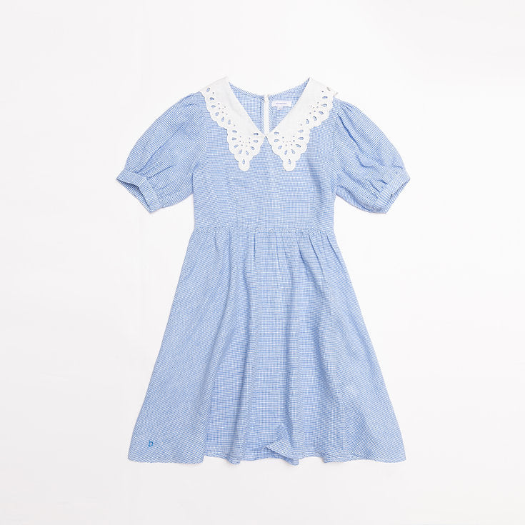 Blue Gingham Linen Dress for Woman
