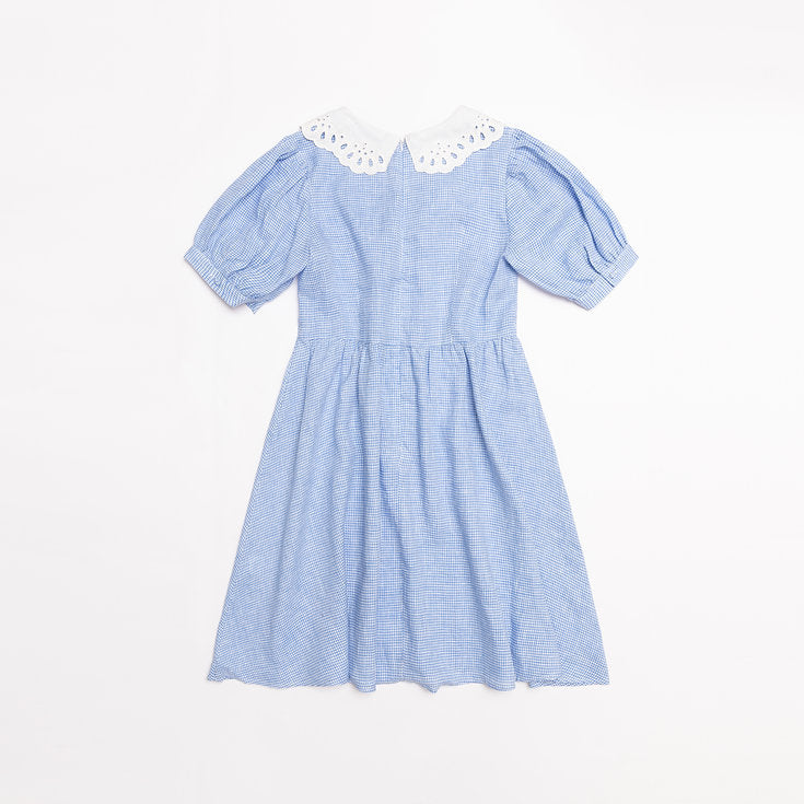 Blue Gingham Linen Dress for Woman