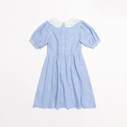 Blue Gingham Linen Dress for Woman