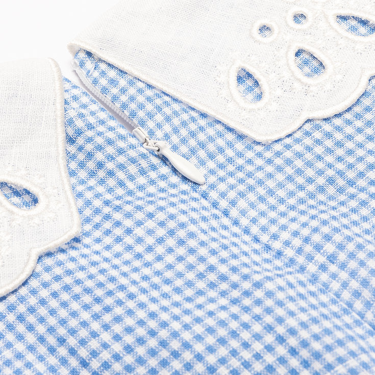 Blue Gingham Linen Dress for Woman