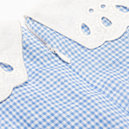 Blue Gingham Linen Dress for Woman
